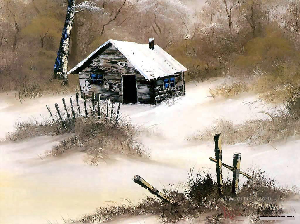 winter cabin Bob Ross freehand landscapes Oil Paintings